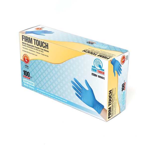 Firm Touch 6050, Nitrile Disposable Gloves, 5 mil Palm, Nitrile, Powder-Free, Medium, 1000 PK, Blue 6050 (M)